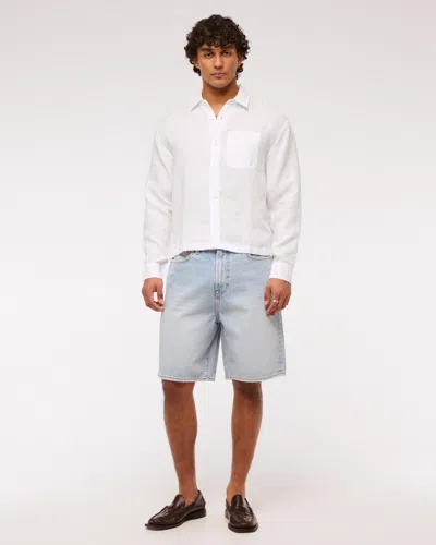 Abercrombie & Fitch Cropped Linen Button-up Shirt In White