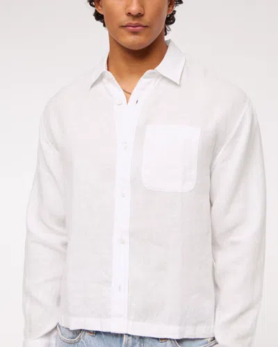 Abercrombie & Fitch Cropped Linen Button-up Shirt In White