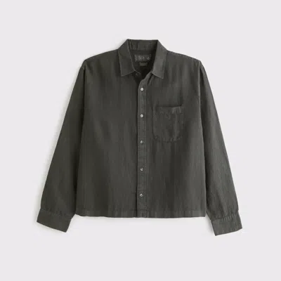Abercrombie & Fitch Cropped Linen Button-up Shirt In Green