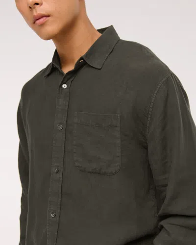 Abercrombie & Fitch Cropped Linen Button-up Shirt In Green