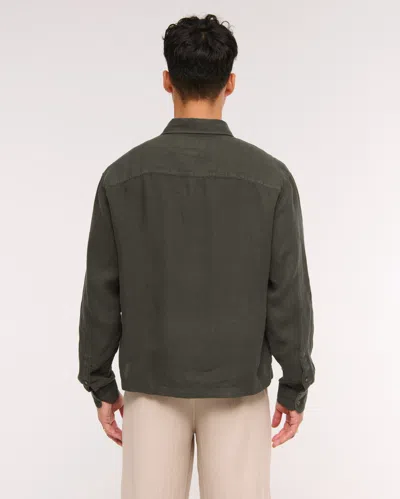 Abercrombie & Fitch Cropped Linen Button-up Shirt In Green