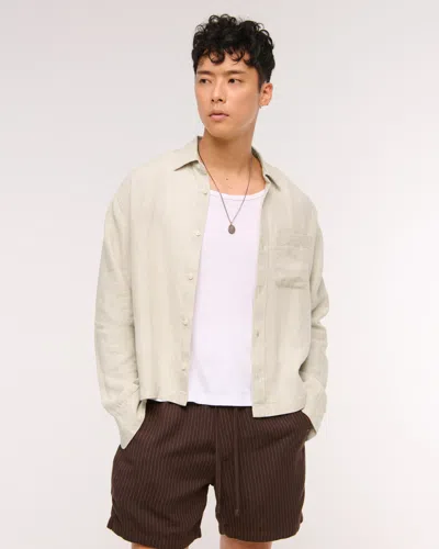 Abercrombie & Fitch Cropped Linen Button-up Shirt In Neutral