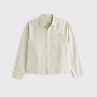 Abercrombie & Fitch Cropped Linen Button-up Shirt In Neutral