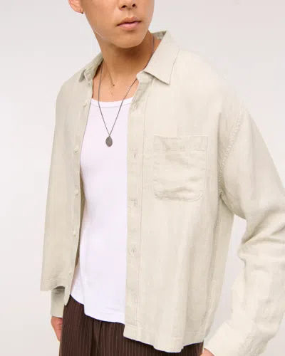 Abercrombie & Fitch Cropped Linen Button-up Shirt In Neutral