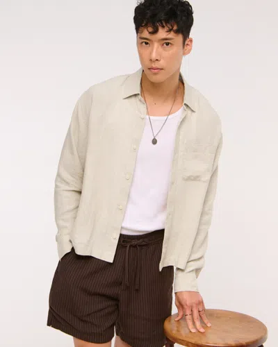 Abercrombie & Fitch Cropped Linen Button-up Shirt In Neutral