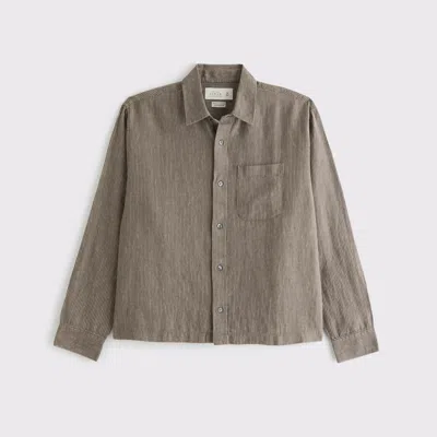 Abercrombie & Fitch Cropped Linen Button-up Shirt In Gray