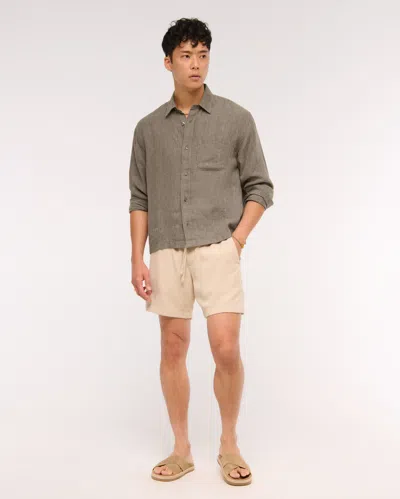 Abercrombie & Fitch Cropped Linen Button-up Shirt In Gray