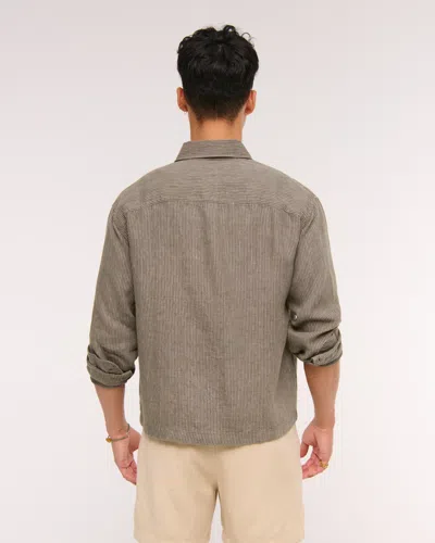 Abercrombie & Fitch Cropped Linen Button-up Shirt In Gray
