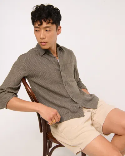 Abercrombie & Fitch Cropped Linen Button-up Shirt In Gray