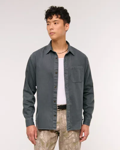 Abercrombie & Fitch Twill Button-up Shirt In Gray