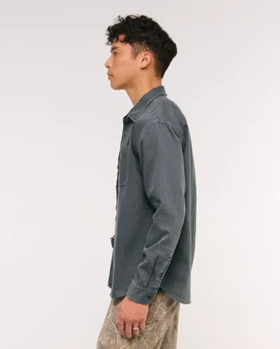 Abercrombie & Fitch Twill Button-up Shirt In Gray