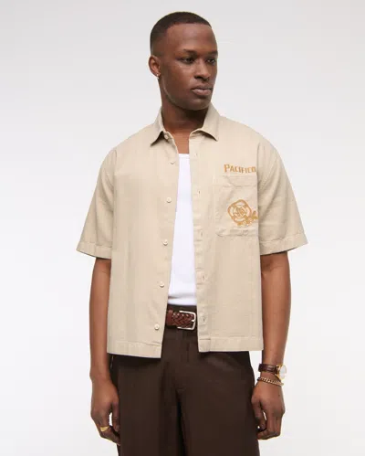 Abercrombie & Fitch Short-sleeve Pacífico Workwear Button-up Shirt In Nude