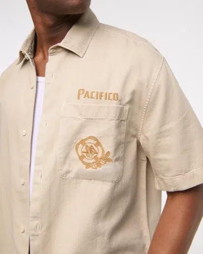 Abercrombie & Fitch Short-sleeve Pacífico Workwear Button-up Shirt In Nude