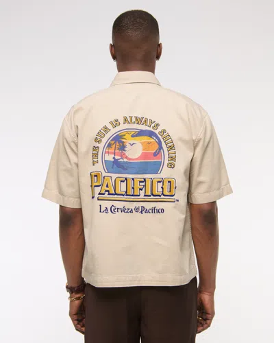 Abercrombie & Fitch Short-sleeve Pacífico Workwear Button-up Shirt In Nude