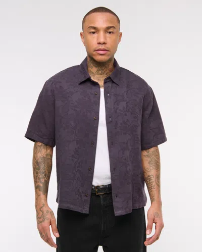 Abercrombie & Fitch Short-sleeve Jacquard Button-up Shirt In Blue