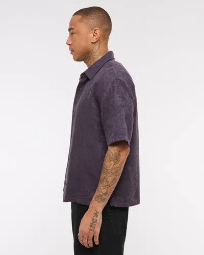 Abercrombie & Fitch Short-sleeve Jacquard Button-up Shirt In Blue