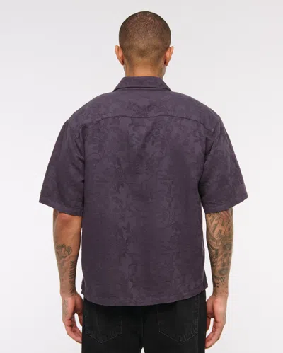 Abercrombie & Fitch Short-sleeve Jacquard Button-up Shirt In Blue