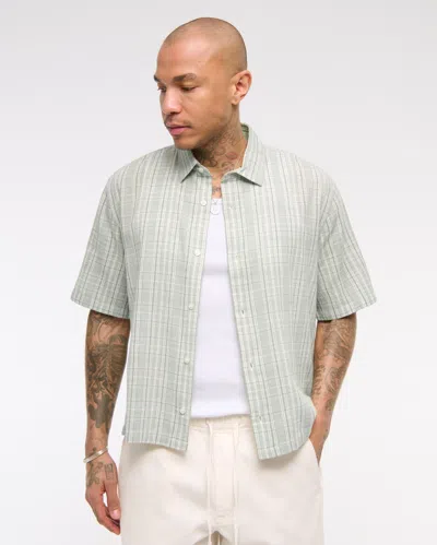 Abercrombie & Fitch Short-sleeve Textural Plaid Button-up Shirt In Green