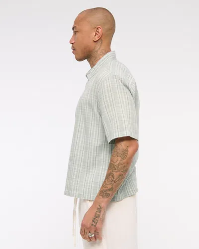 Abercrombie & Fitch Short-sleeve Textural Plaid Button-up Shirt In Green