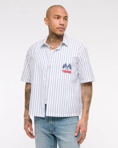 Abercrombie & Fitch Short-sleeve Racing Workwear Button-up Shirt In White