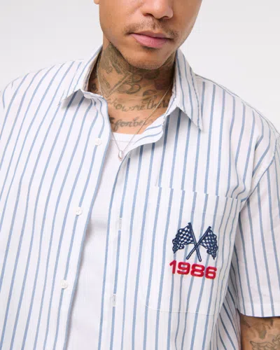 Abercrombie & Fitch Short-sleeve Racing Workwear Button-up Shirt In White