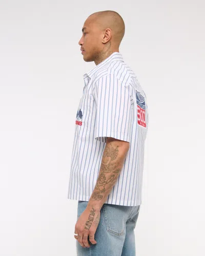 Abercrombie & Fitch Short-sleeve Racing Workwear Button-up Shirt In White