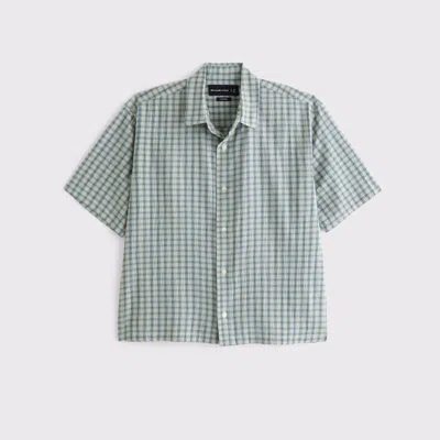 Abercrombie & Fitch Short-sleeve Textural Plaid Button-up Shirt In Green