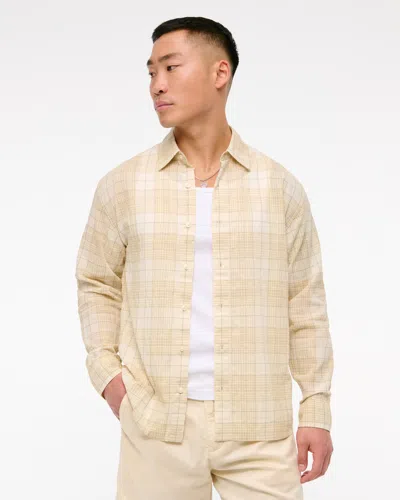 Abercrombie & Fitch Lightweight Crinkle Button-up Shirt In Yellow