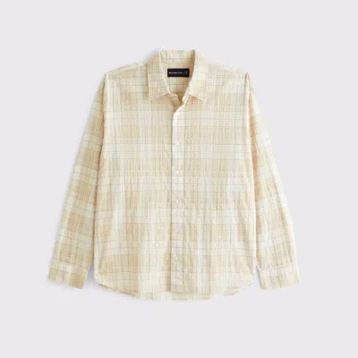 Abercrombie & Fitch Lightweight Crinkle Button-up Shirt In Yellow