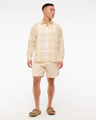 Abercrombie & Fitch Lightweight Crinkle Button-up Shirt In Yellow