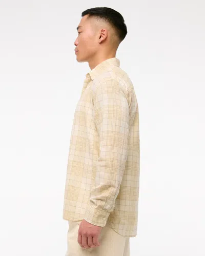 Abercrombie & Fitch Lightweight Crinkle Button-up Shirt In Yellow