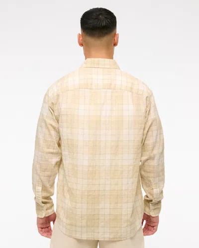 Abercrombie & Fitch Lightweight Crinkle Button-up Shirt In Yellow