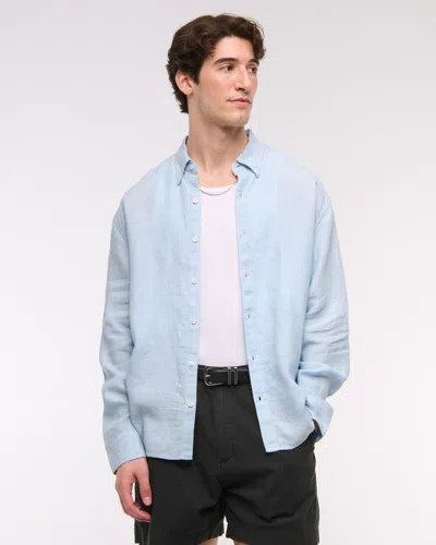 Abercrombie & Fitch Linen Button-up Shirt In Blue