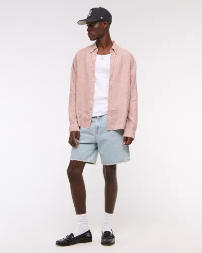 Abercrombie & Fitch Linen Button-up Shirt In Red