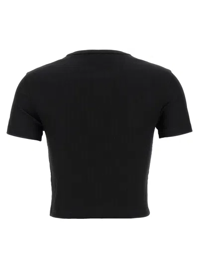 Fendi Women T-shirt A Coste Cropped Con Dettaglio Logo In Cotone Stretch Nero Donna In Black