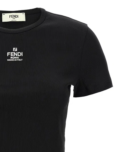 Fendi Women T-shirt A Coste Cropped Con Dettaglio Logo In Cotone Stretch Nero Donna In Black