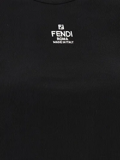 Fendi Women T-shirt A Coste Cropped Con Dettaglio Logo In Cotone Stretch Nero Donna In Black