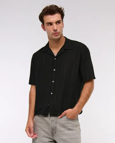 Abercrombie & Fitch Camp Collar Button-up Shirt In Black