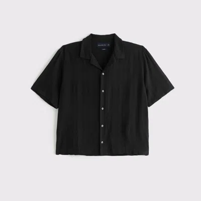 Abercrombie & Fitch Camp Collar Button-up Shirt In Black