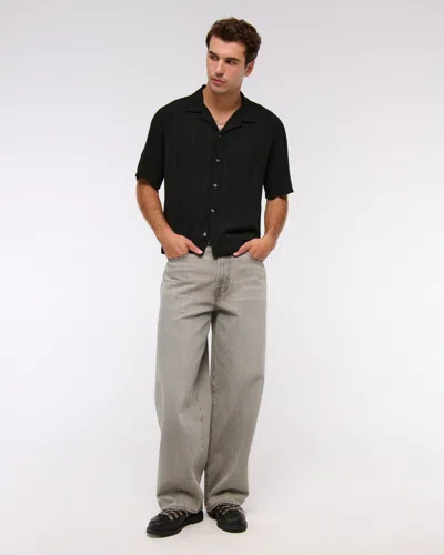 Abercrombie & Fitch Camp Collar Button-up Shirt In Black