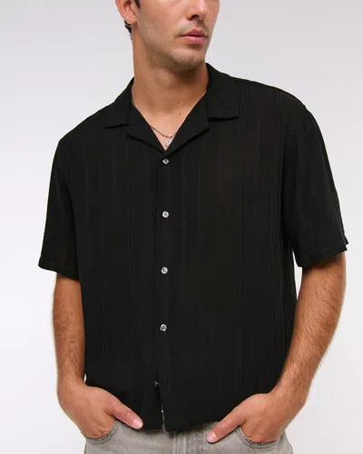 Abercrombie & Fitch Camp Collar Button-up Shirt In Black