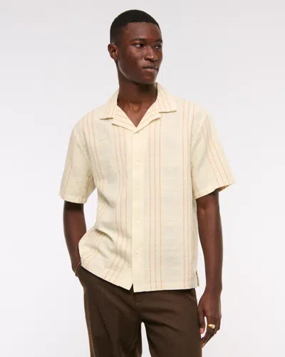 Abercrombie & Fitch Camp Collar Textured Button-up Shirt In Neutral