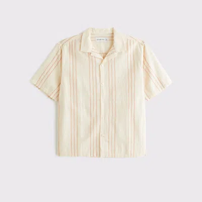 Abercrombie & Fitch Camp Collar Textured Button-up Shirt In Neutral