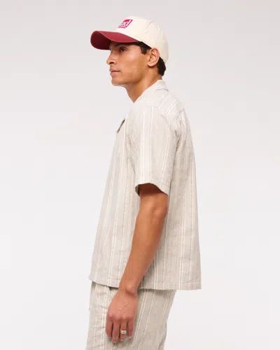 Abercrombie & Fitch Camp Collar Summer Linen-blend Shirt In Brown
