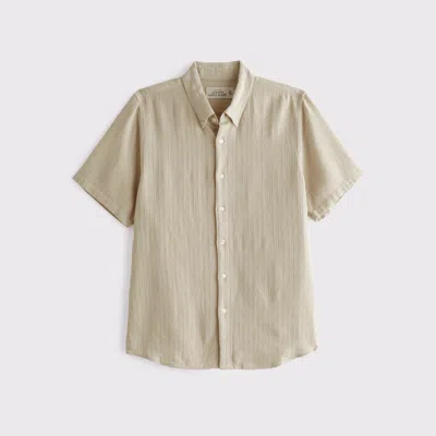 Abercrombie & Fitch Short-sleeve Summer Linen-blend Button-up Shirt In Neutral