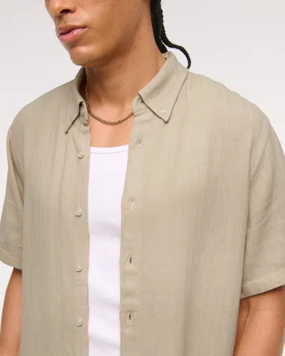 Abercrombie & Fitch Short-sleeve Summer Linen-blend Button-up Shirt In Neutral