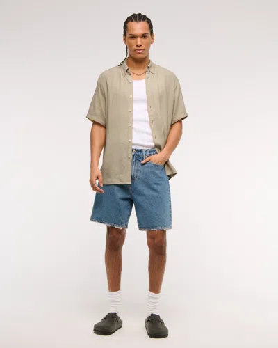 Abercrombie & Fitch Short-sleeve Summer Linen-blend Button-up Shirt In Neutral
