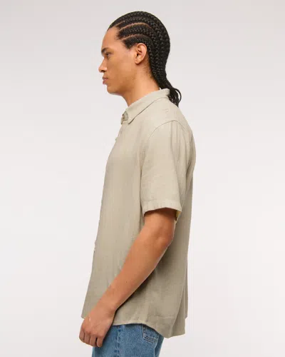 Abercrombie & Fitch Short-sleeve Summer Linen-blend Button-up Shirt In Neutral