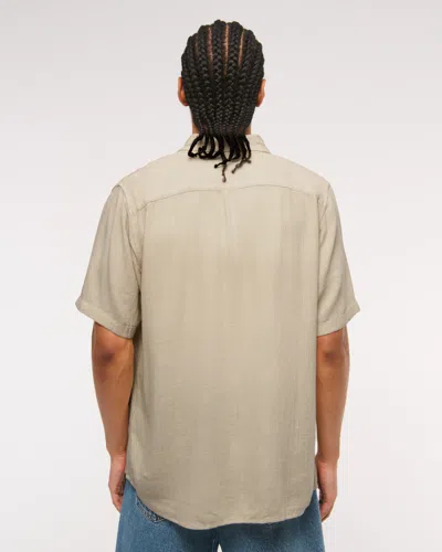Abercrombie & Fitch Short-sleeve Summer Linen-blend Button-up Shirt In Neutral