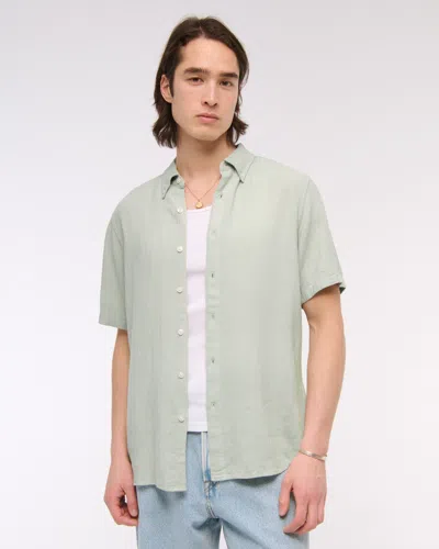 Abercrombie & Fitch Short-sleeve Summer Linen-blend Button-up Shirt In Silver